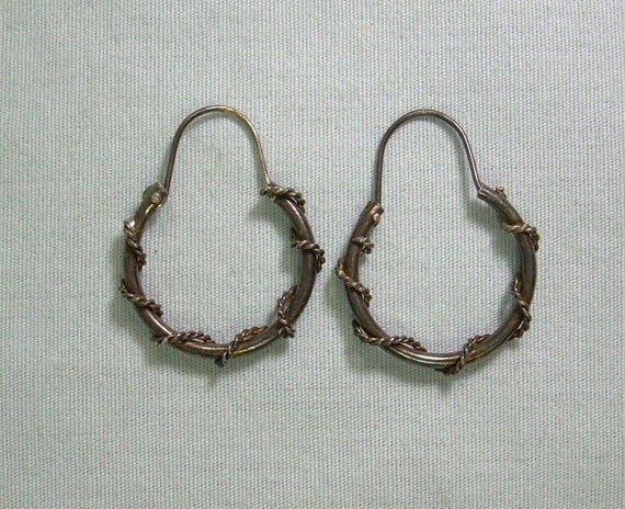 1" STERLING HOOPS Lever Wire Earrings-Vintage 925… - image 2