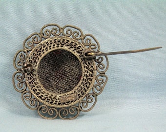 STERLING ANTIQUE Chinese Pin Brooch-vintage Silver-filigree
