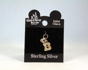 STERLING MICKEY MOUSE Ears & Letter B Initial Charm Pendant-Vintage 925 Silver-Cz Crystals-Collectible Hallmark-Disney World Souvenir Gift