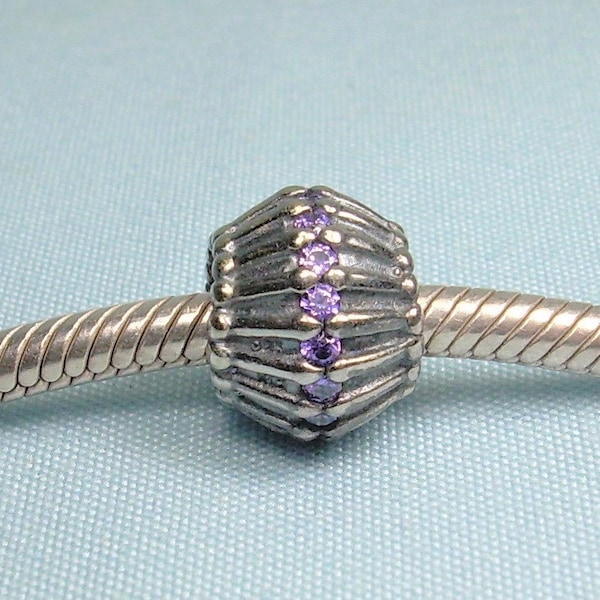 STERLING PANDORA-790545-Purple Show Stopper cz Crystals-European Charm Slide Bead-925 Silver-ALE Hallmark-Lilac Lavender Royal Color