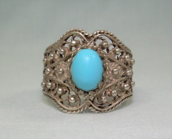 STERLING ITALIAN ETRUSCAN Filigree Band Ring-Vint… - image 1