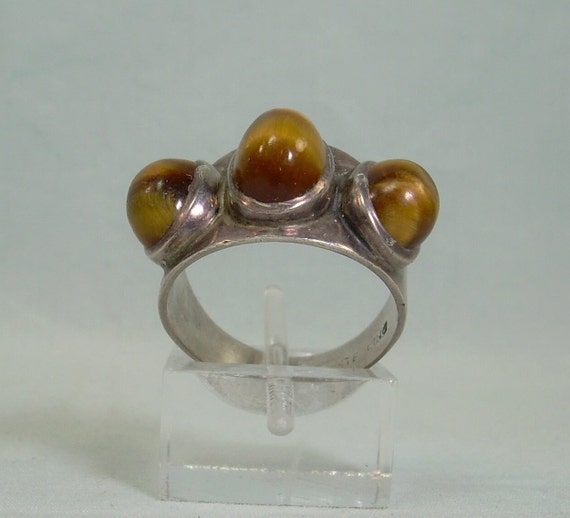 STERLING POINTED Tigers Eye Ring-Vintage 925 Silv… - image 1