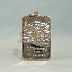 PURE SILVER INGOT 5g Pendant Charm-200th Anniversary Gold American Eagle-Vintage Fine 999 Silver-Commemorative Five Gram 5gr Bar Bullion