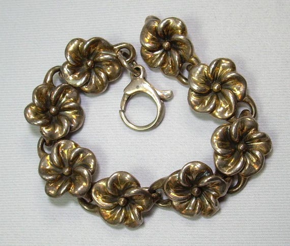 7-1/2" STERLING ELECTROFORM FLOWERS Bracelet-Vint… - image 6
