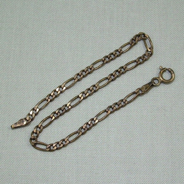 7-1/4" STERLING FIGARO Oval Link Bracelet-Vintage 925 Silver-Italy Hallmark-Smooth Italian 3mm by 1mm Chain