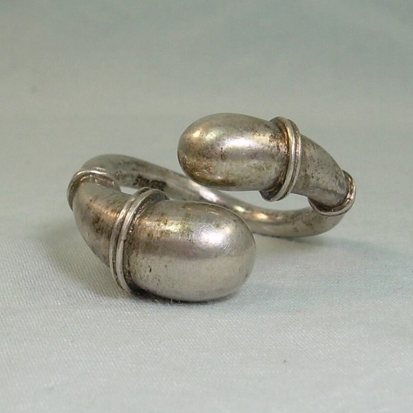 STERLING BULBS WRAP Ring verstelbaar formaat-Vintage Heavy 925 Silver-Thumb Finger Cuff Bypass Bi Pass By Pass-Bulbous Ends-Brutalist Organic