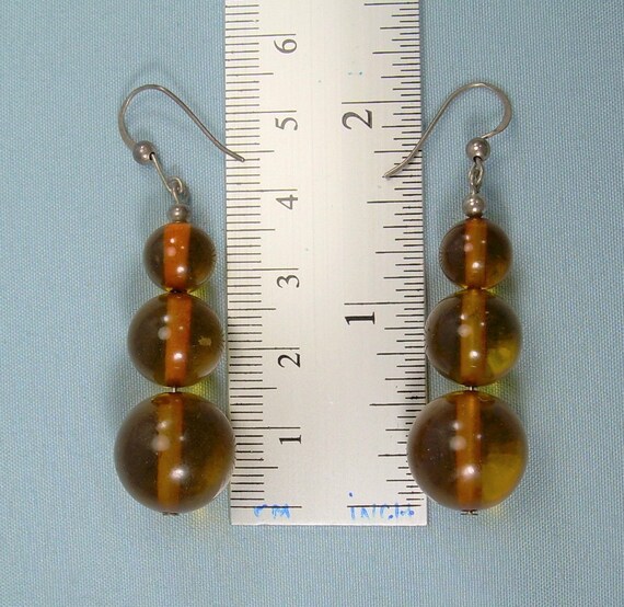875 SILVER AMBER BALLS Wire Hook Earrings-Vintage… - image 7