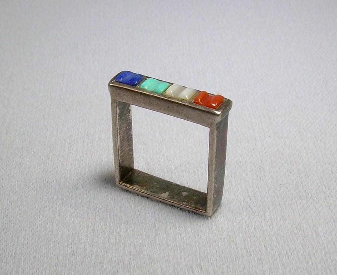 STERLING NAVAJO SQUARE Band Ring-vintage 925 Silver-peyote Bird Pb