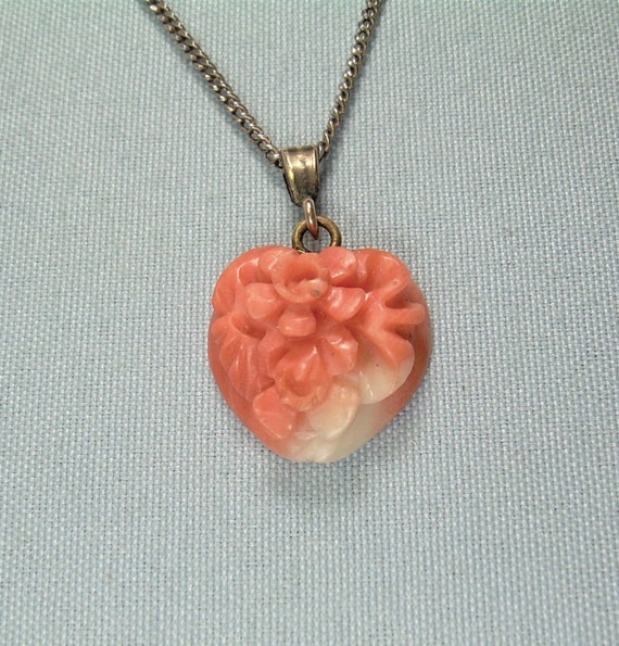 STERLING CORAL HEART Pendant Charm & 18" Chain Nec
