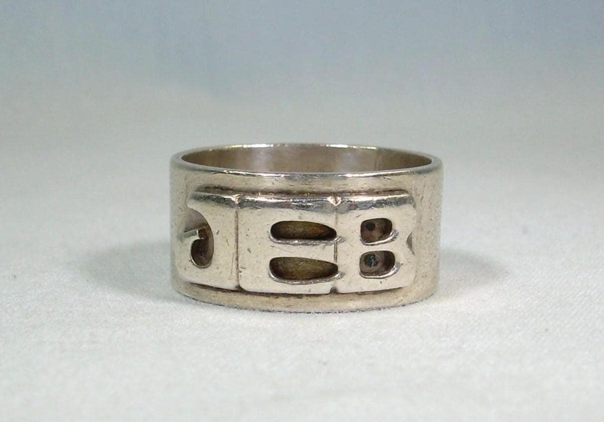 5.9g STERLING LETTERS JEB Wide Band Ring Sz 7-3/4 Vintage 925