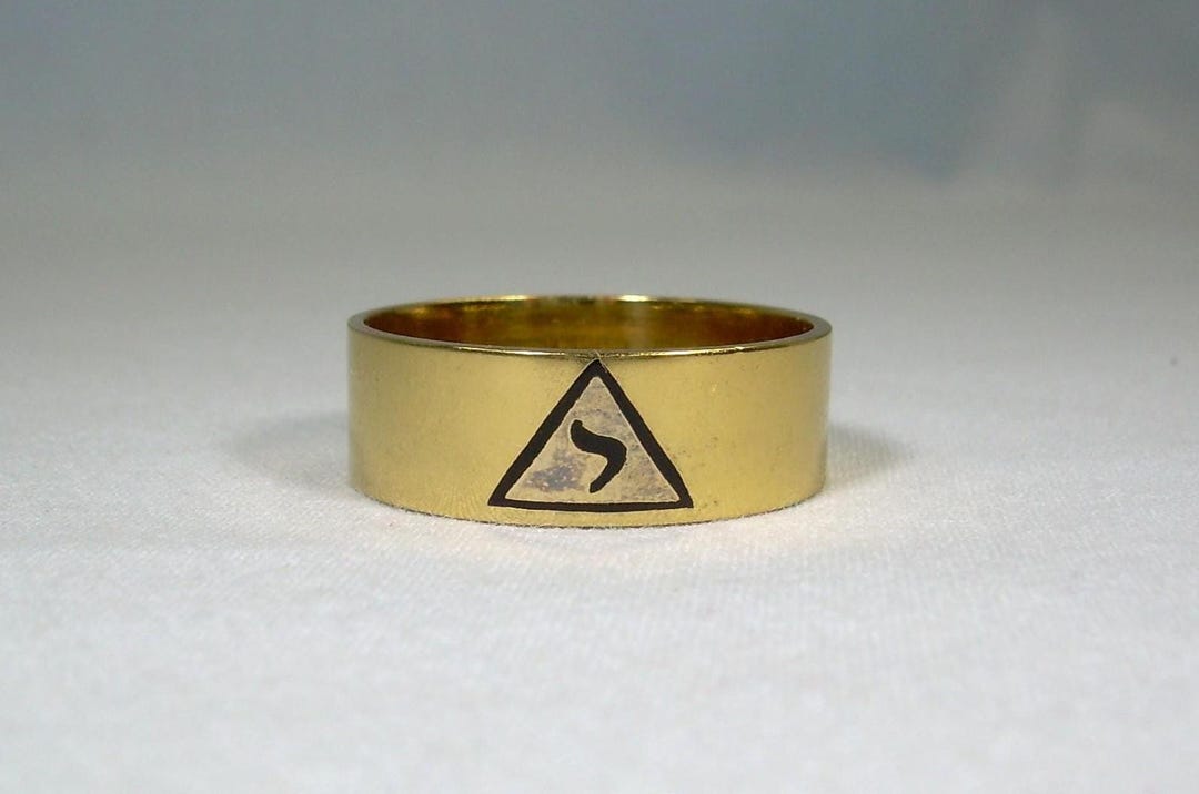 STERLING MASONIC Band Ring-vintage Gold on 925 Silver-black Enamel