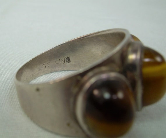 STERLING POINTED Tigers Eye Ring-Vintage 925 Silv… - image 8
