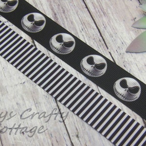 7/8&quot; Skull Grosgrain Ribbon Nightmare Halloween Christmas Holiday Halloween Stripe DIY Printed Ribbon, Hair Bow Craft - Planar Resin