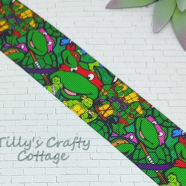 1.5" Turtle Grosgrain Ribbon, Green Cartoon Ninja Grosgrain Ribbon, DIY Printed Ribbon, Hair Bow, Craft Resin