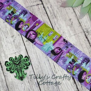 1.5&quot; Halloween Ghost Haunted House Horror Movie Scary Ride Ghoul Grosgrain Ribbon, DIY Printed Ribbon, Hair Bow, Craft, Supplies Resin