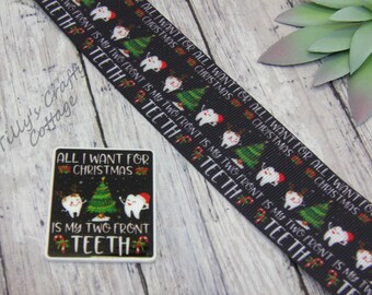 1.5" Two Front Teeth Grosgrain Ribbon, Christmas Ribbon, DIY Printed Ribbon, Hair Bow, Craft - Planar Resin