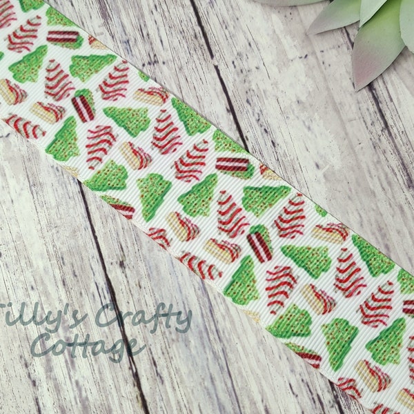 1.5" Christmas Tree Cake Grosgrain Ribbon, Red Green Christmas Holiday Ribbon, DIY Printed Ribbon, Hair Bow, Craft - Planar Resin