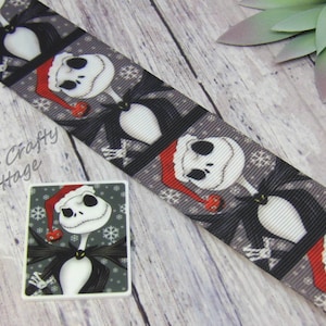 1.5&quot; Santa Christmas Skull Grosgrain Ribbon Nightmare Holiday Halloween Character DIY Printed Ribbon, Hair Bow Craft - Planar Resin