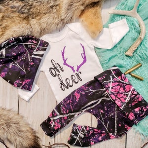 Baby Girl Camo Oh Deer Gift Set, Baby Girl Hunting Themed Baby Girl Newborn Baby Girl Hunting Boho Deer Coming Home Outfit