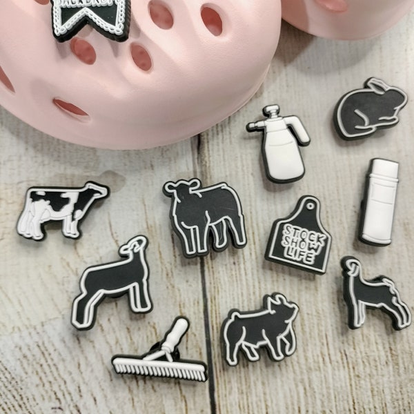 Show Animals, Farm, Steer, Goat, Lamb, Chicken, Cow, Charms, Ranch Shoe Charms, Western, Country Western Ranch Shoe Charms, Livestock