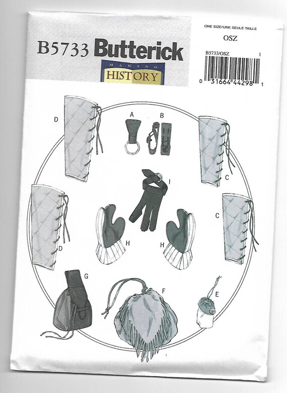 B5733 Butterick Sewing Pattern Costume Ax Loops Bracers Greaves Gloves Pouches