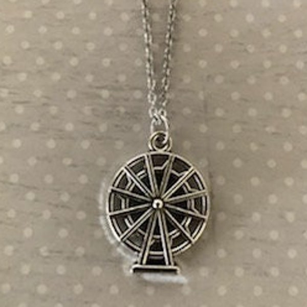 ferris wheel necklace, ferris wheel pendant, ferris wheel, ride necklace, festival necklace, festival jewelry, silver ferris wheel, wheel