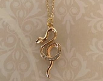 snake necklace, snake necklace gold, gold snake necklace, gold snake pendant, rhinestone snake, snake jewelry, snake pendant, snake gifts