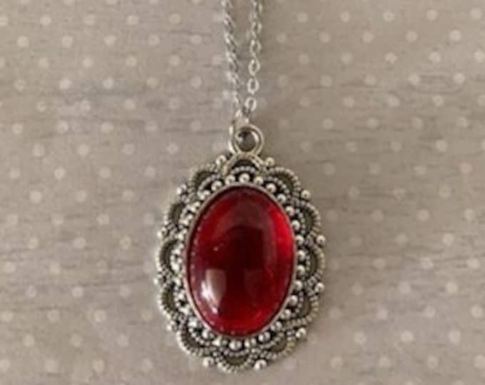 Red Stone Necklace, Red Crystal Necklace, July Necklace, Red Stone