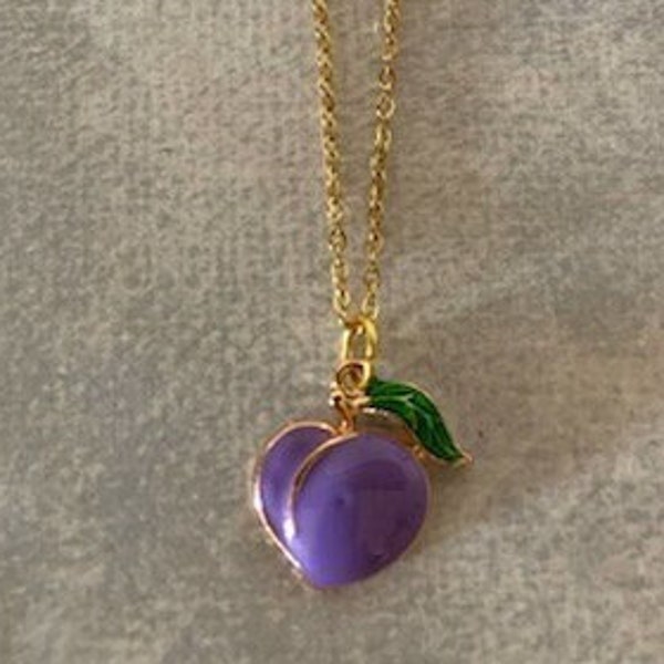 purple plum necklace, plum necklace, plum jewelry, plum charm, fruit necklace, fruit jewelry, fruit charm necklace, purple necklace, purple