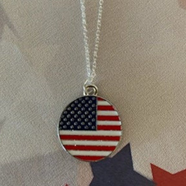 american flag necklace, patriotic necklace, patriotic jewelry, patriotic pendant, usa flag necklace, flag necklace, stars and stripes, flag