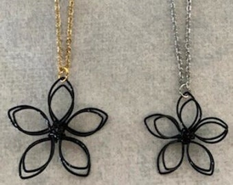 2 sizes black wire flower necklace, black wire necklace, black wire flowers, wire flower necklace, wire flower jewelry, wire flower pendant