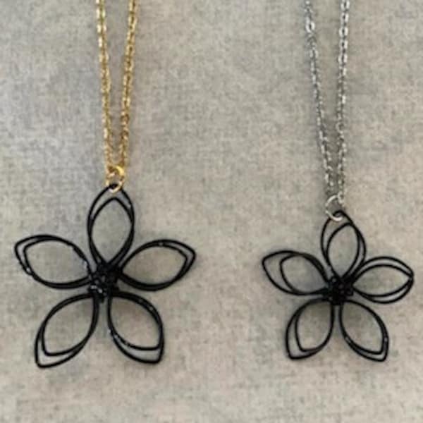 2 sizes black wire flower necklace, black wire necklace, black wire flowers, wire flower necklace, wire flower jewelry, wire flower pendant