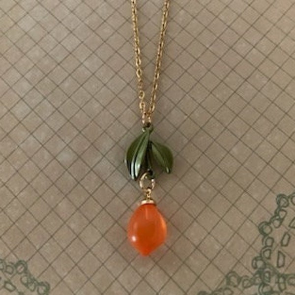 orange & green leaf necklace, orange necklace, orange and green, orange bead necklace, green leaf necklace, necklace orange, orange jewelry