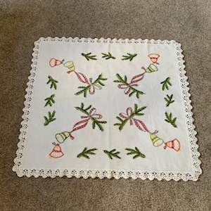 vintage christmas card table tablecloth, christmas tablecloth, card table cloth, square tablecloth, vintage tablecloth, vintage christmas