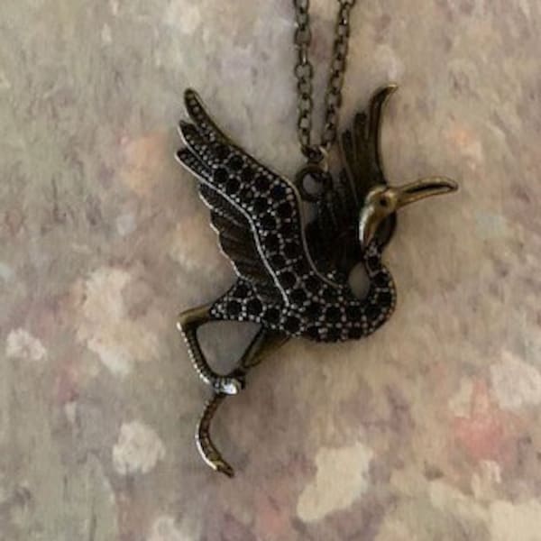 Lg bronze crane necklace, crane necklace, crane pendant, crane jewelry, bird necklace, bird pendant, crane gift, symbolic necklace, crane