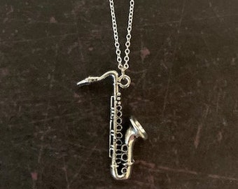 Silver Jewelry,gift for musician CP192 saxaphone necklace Jewelry,saxaphone necklace saxaphone initial necklace