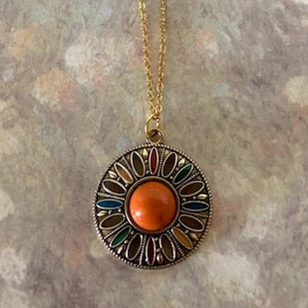 orange stone necklace, orange stone jewelry, orange stone pendant, orange necklace, orange jewelry, orange pendant, multi color necklace