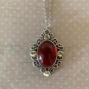 red stone necklace, red crystal necklace, july necklace, red stone jewelry, red stone pendant, oval stone necklace, red necklace, red gifts