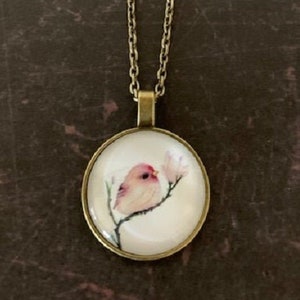bird necklace, bird jewelry, bird pendant, bird gifts, bird prints, bird lover gift, pink bird, pink rose, pink rose necklace, birding gift