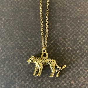 gold leopard necklace, leopard necklace, leopard jewelry, leopard pendant, gold leopard pendant, wild animal necklace, animal necklace