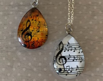 rust or white music necklace, music gifts, music necklace, music jewelry, music pendant, sheet music, sheet music gift, gift for musician