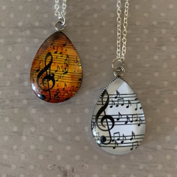 rust or white music necklace, music gifts, music necklace, music jewelry, music pendant, sheet music, sheet music gift, gift for musician