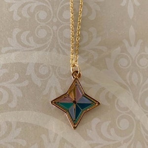 colorful 4 point star necklace, star necklace, 4 point star, mosaic star, gold star necklace, star jewelry, star pendant, star pendant, star