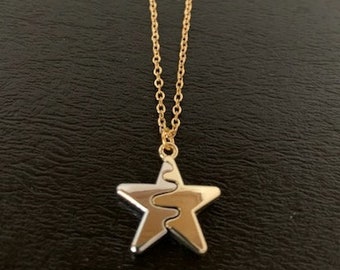 Two-color Zig Zag Star Necklace, Gold Star Necklace, Silver
