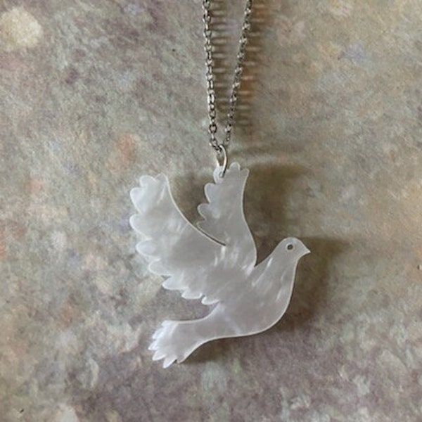 flying dove necklace, white dove necklace, dove necklace, dove jewelry, dove pendant, dove bird necklace, bird lover gift, bird necklace