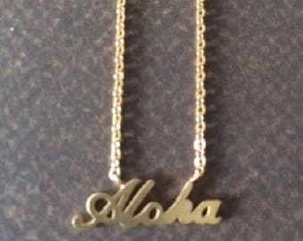 Hawaiian Pendant - Hawaii Pendant - Word Jewelry - Word Necklace - Hawaiian Word - Aloha Jewelry - Aloha Necklace - Aloah Necklace Gold