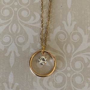 dainty circle and rhinestone necklace, gold circle necklace, gold ring necklace, rhinestone necklace, dainty ring necklace, circle necklace
