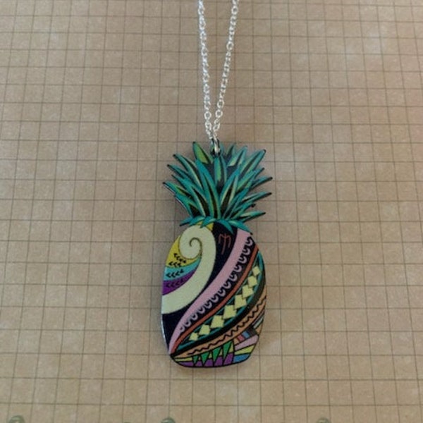 pineapple necklace, pineapple jewelry, pineapple pendant, pineapple gifts, fruit necklace, tropical necklace, abstract fruit, necklace fruit