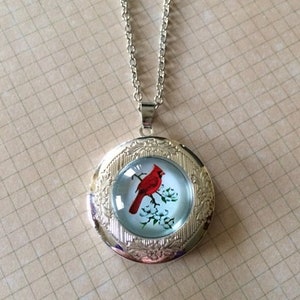 Red Cardinal - Red Cardinal Gifts - Red Cardinal Necklace - Red Cardinal Jewelry - Cardinal Locket - Cardianl Gifts - Gift for Bird Lover