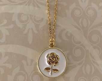 gold rose necklace, gold rose jewelry, gold rose pendant, small rose necklace, dainty rose necklace, rose flower necklace, rose necklace